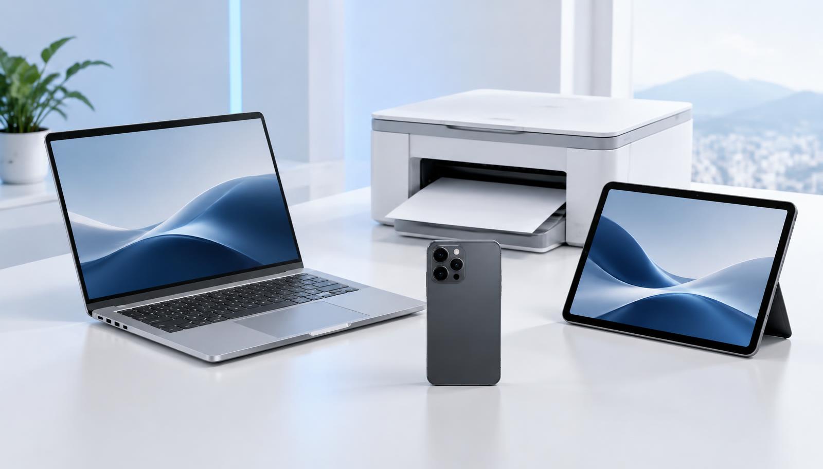 Computador, celular, tablet e impresora